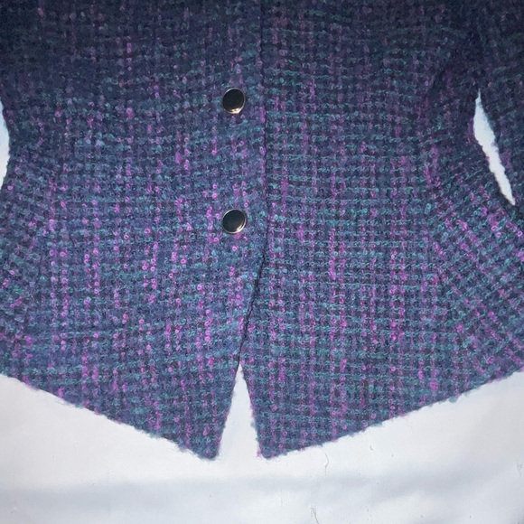 Vintage En Avance Tweed Blue Purple Fitted Blazer Suit Jacket Size 9/10 - Picture 5 of 8